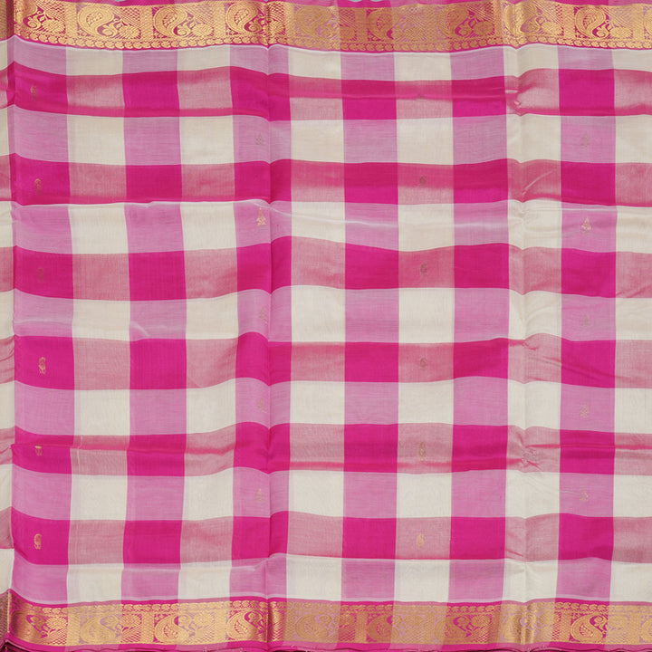 Hayagrivas Handloom Silk Cotton Saree in Charming Pink With White Checks SWBE809C4-1
