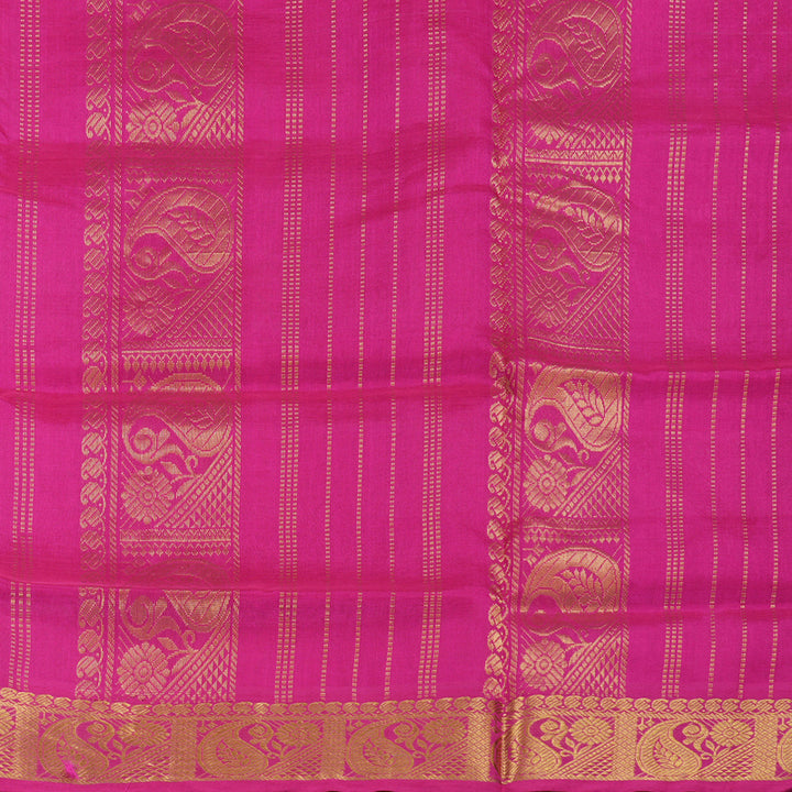 Hayagrivas Handloom Silk Cotton Saree in Charming Pink With White Checks SWBE809C4-1