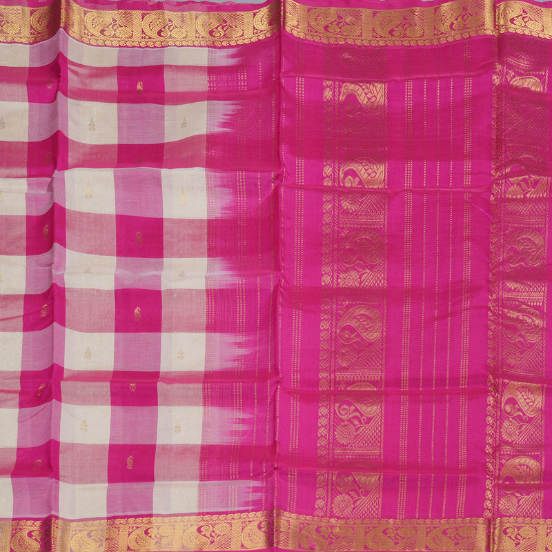 Hayagrivas Handloom Silk Cotton Saree in Charming Pink With White Checks SWBE809C4-1