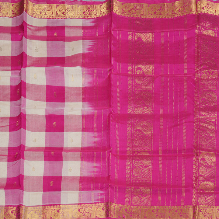 Hayagrivas Handloom Silk Cotton Saree in Charming Pink With White Checks SWBE809C4-1