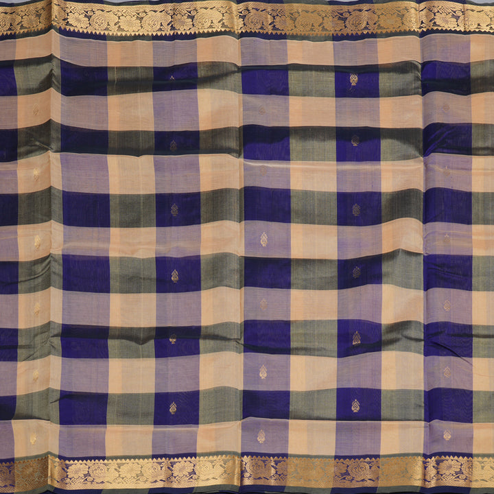 Hayagrivas Handloom Silk Cotton Saree in an Extravagant Sandal With Blue Checks SWBE809C4-3