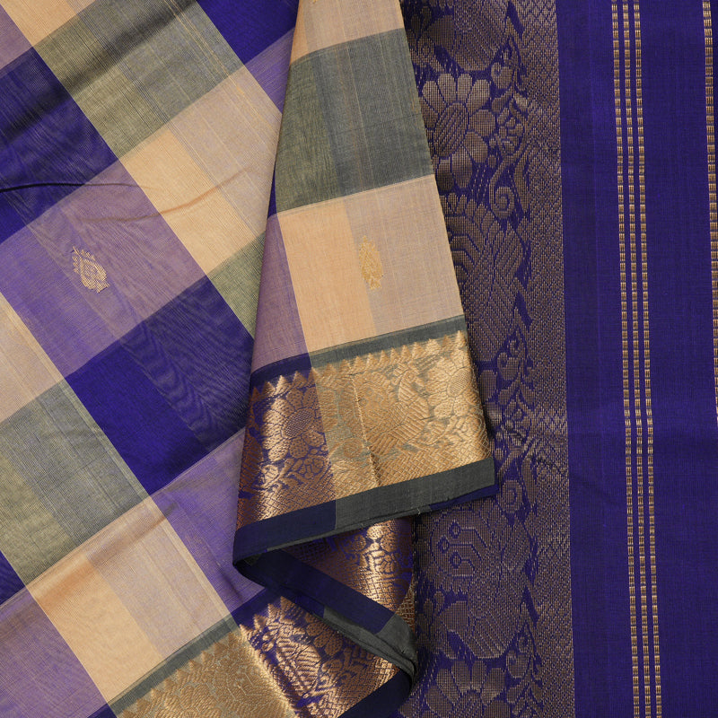 Hayagrivas Handloom Silk Cotton Saree in an Extravagant Sandal With Blue Checks SWBE809C4-3