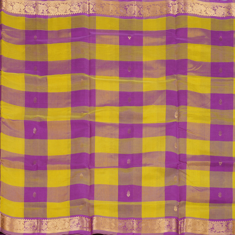 Hayagrivas Handloom Silk Cotton Saree in Captivating Purple With Yellow Checks SWBE809C4-4