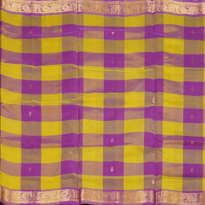 Hayagrivas Handloom Silk Cotton Saree in Captivating Purple With Yellow Checks SWBE809C4-4