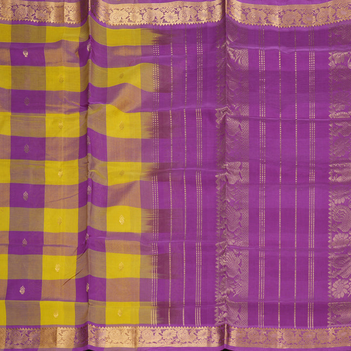 Hayagrivas Handloom Silk Cotton Saree in Captivating Purple With Yellow Checks SWBE809C4-4