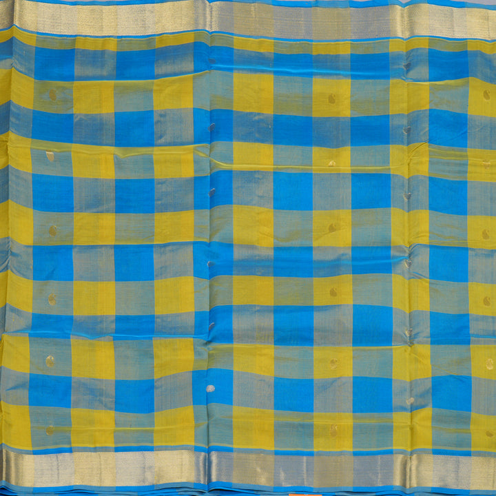 Hayagrivas Handloom Silk Cotton Saree in Decadent Sky Blue With Yellow Checks SWBE809C4-5
