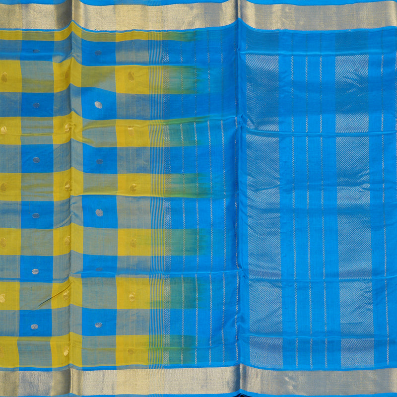 Hayagrivas Handloom Silk Cotton Saree in Decadent Sky Blue With Yellow Checks SWBE809C4-5
