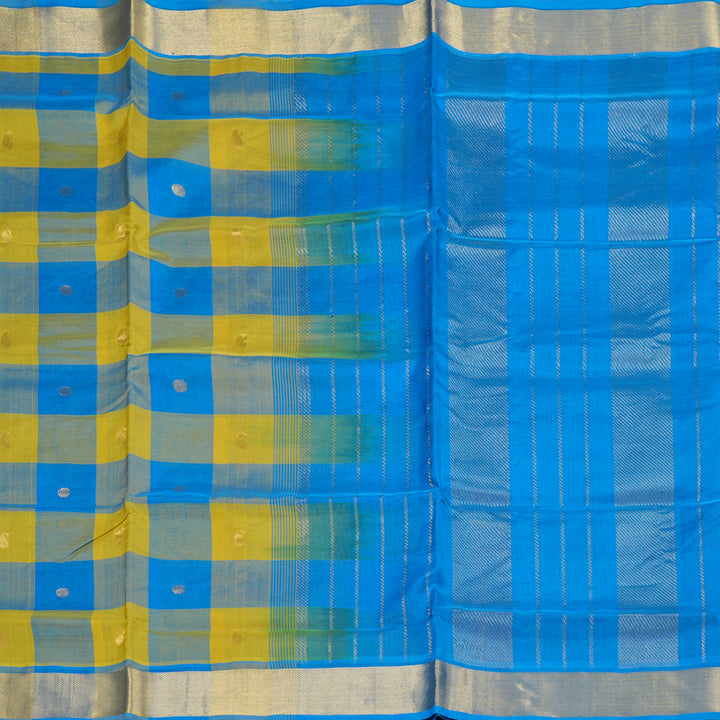 Hayagrivas Handloom Silk Cotton Saree in Decadent Sky Blue With Yellow Checks SWBE809C4-5