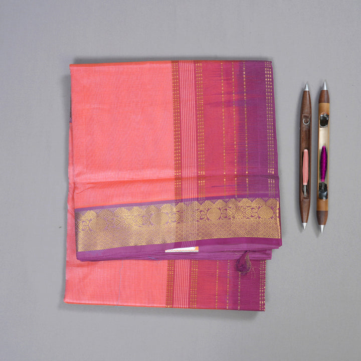 Hayagrivas Handloom Silk Cotton Saree in Splendid Peach Pink SWBE809C5-1