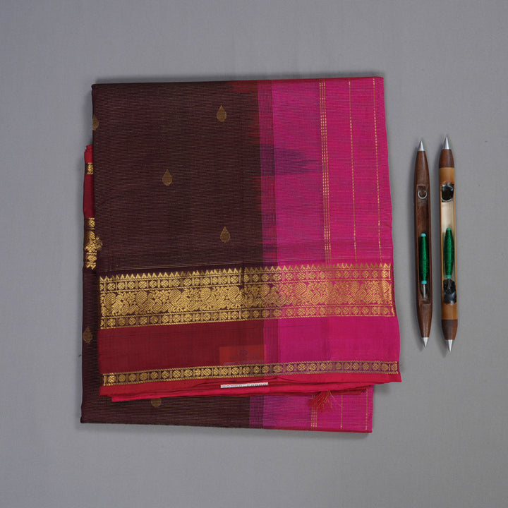 Hayagrivas Handloom Vairaoosi Silk Cotton Saree in Lavish Dark Brown SWBE809C6-1