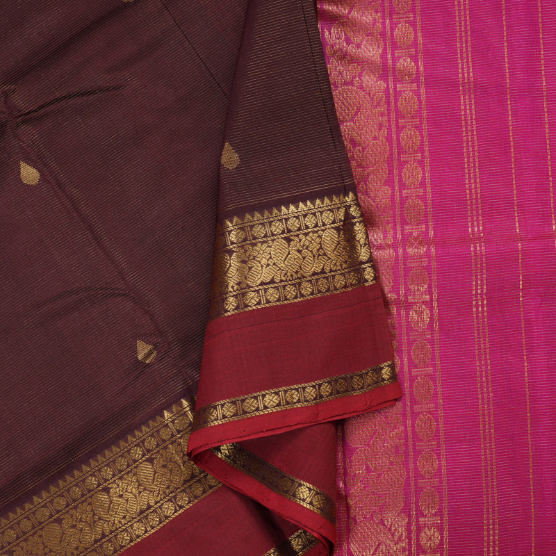 Hayagrivas Handloom Vairaoosi Silk Cotton Saree in Lavish Dark Brown SWBE809C6-1