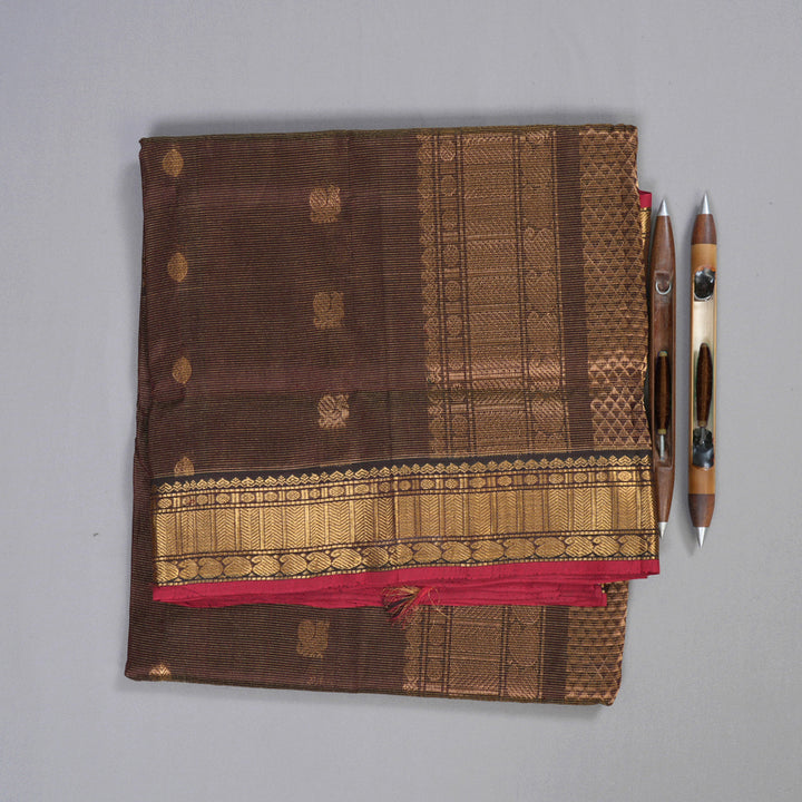 Hayagrivas Handloom Vairaoosi Silk Cotton Saree in Elegant Dark Brown SWBE809C6-3