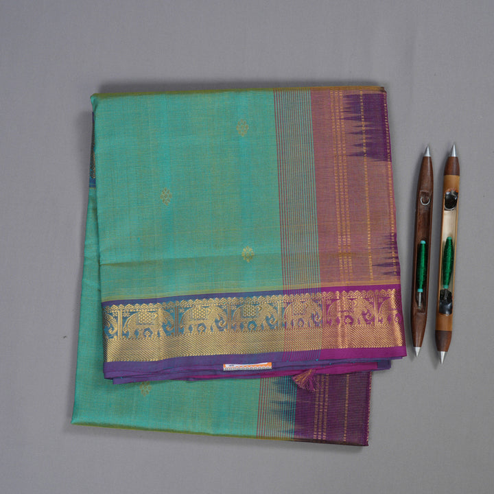 Hayagrivas Handloom Silk Cotton Saree in Decadent Sea Green SWBE809C6-4