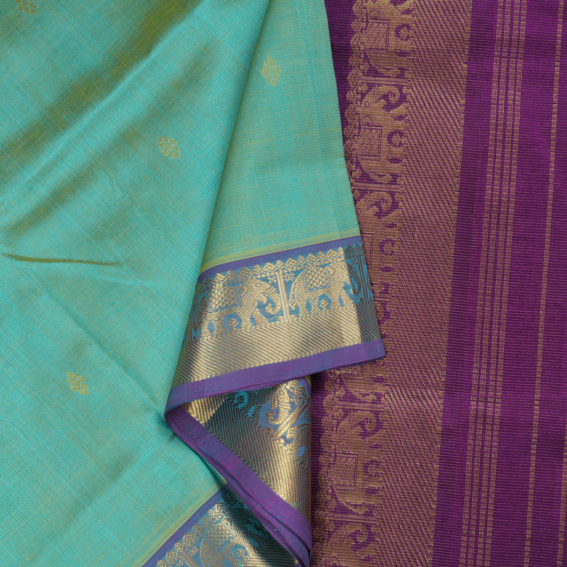Hayagrivas Handloom Silk Cotton Saree in Decadent Sea Green SWBE809C6-4