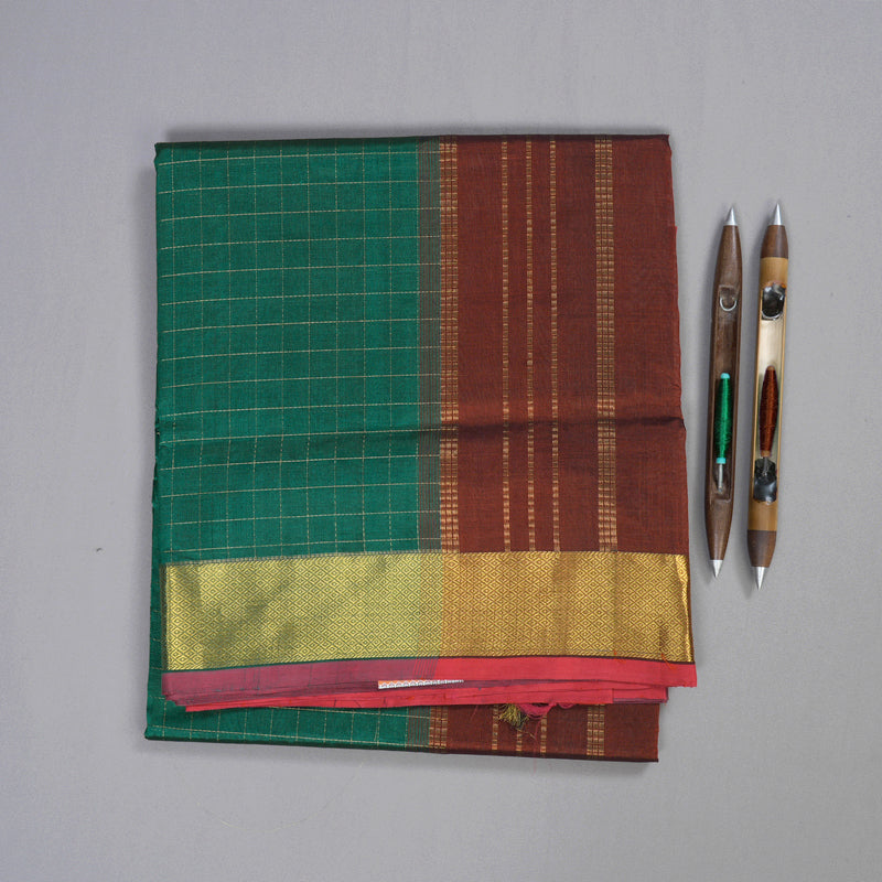 Hayagrivas Handloom Silk Cotton Saree in Mesmerizing Bottle Green SWBE809C7-1