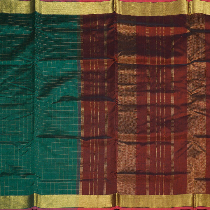 Hayagrivas Handloom Silk Cotton Saree in Mesmerizing Bottle Green SWBE809C7-1