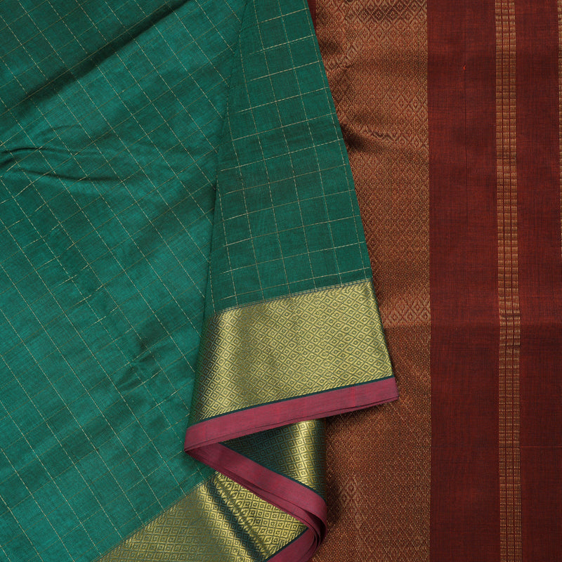 Hayagrivas Handloom Silk Cotton Saree in Mesmerizing Bottle Green SWBE809C7-1