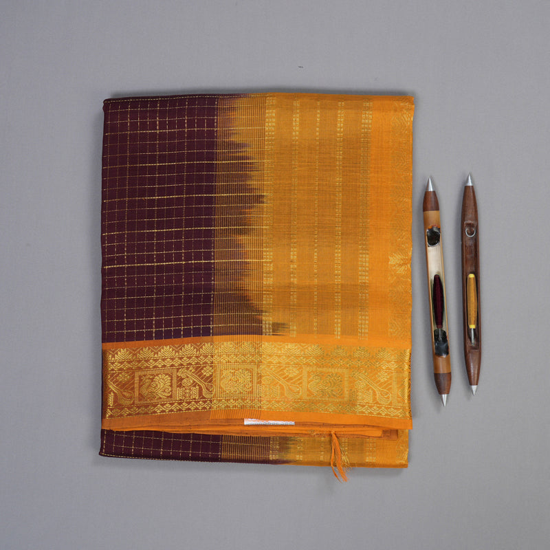 Hayagrivas Handloom Silk Cotton Saree in Luxe Dark Brown SWBE809C7-2