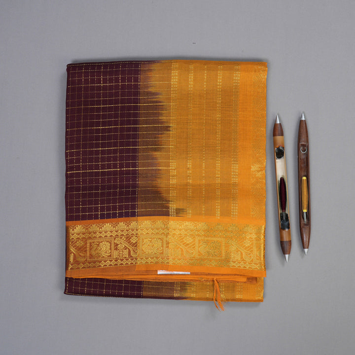 Hayagrivas Handloom Silk Cotton Saree in Luxe Dark Brown SWBE809C7-2