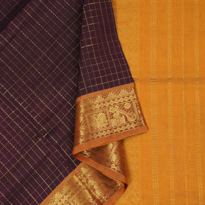 Hayagrivas Handloom Silk Cotton Saree in Luxe Dark Brown SWBE809C7-2