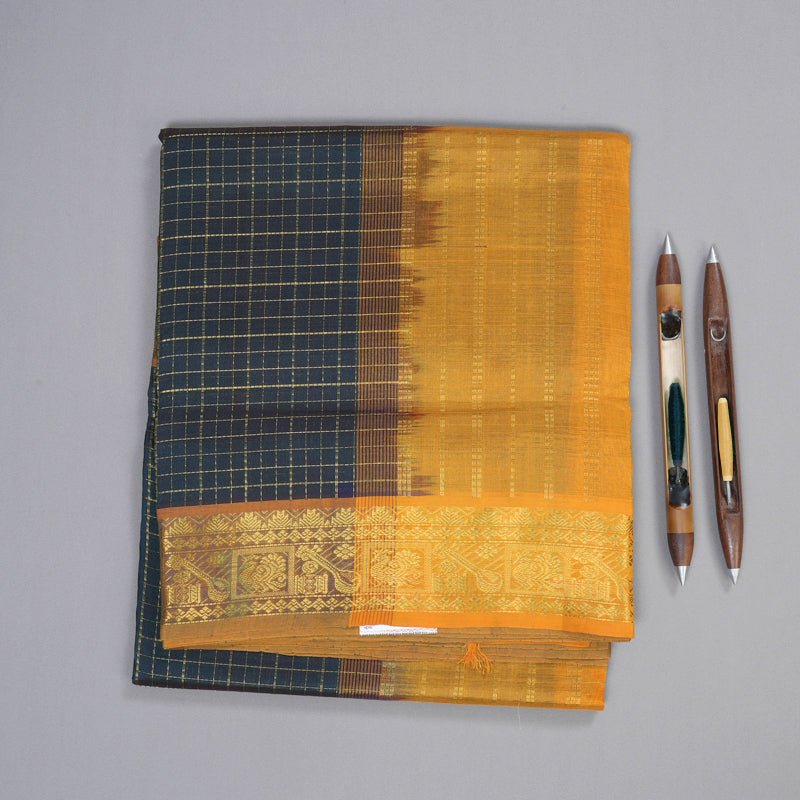 Hayagrivas Handloom Silk Cotton Saree in Gorgeous Dark Blue SWBE809C7-3