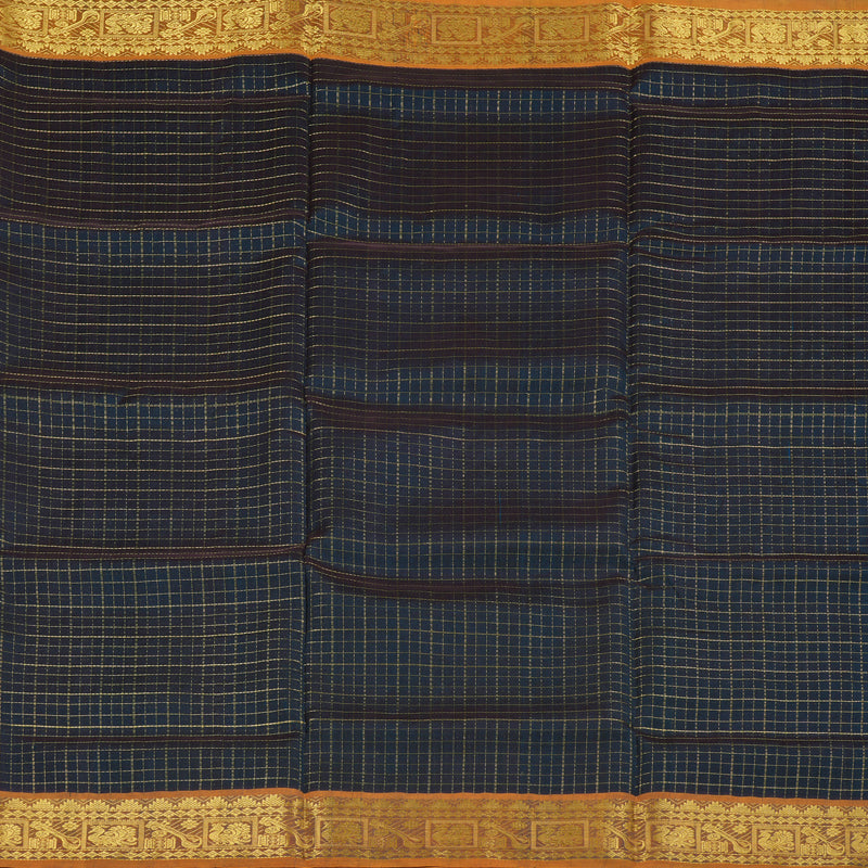 Hayagrivas Handloom Silk Cotton Saree in Gorgeous Dark Blue SWBE809C7-3