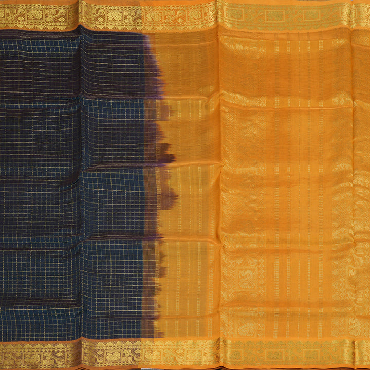 Hayagrivas Handloom Silk Cotton Saree in Gorgeous Dark Blue SWBE809C7-3
