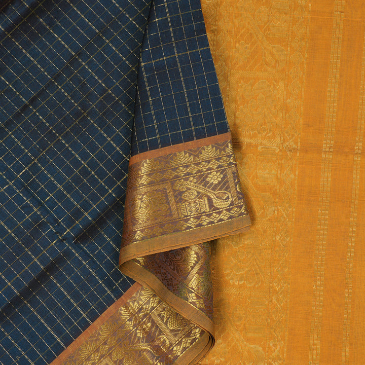 Hayagrivas Handloom Silk Cotton Saree in Gorgeous Dark Blue SWBE809C7-3