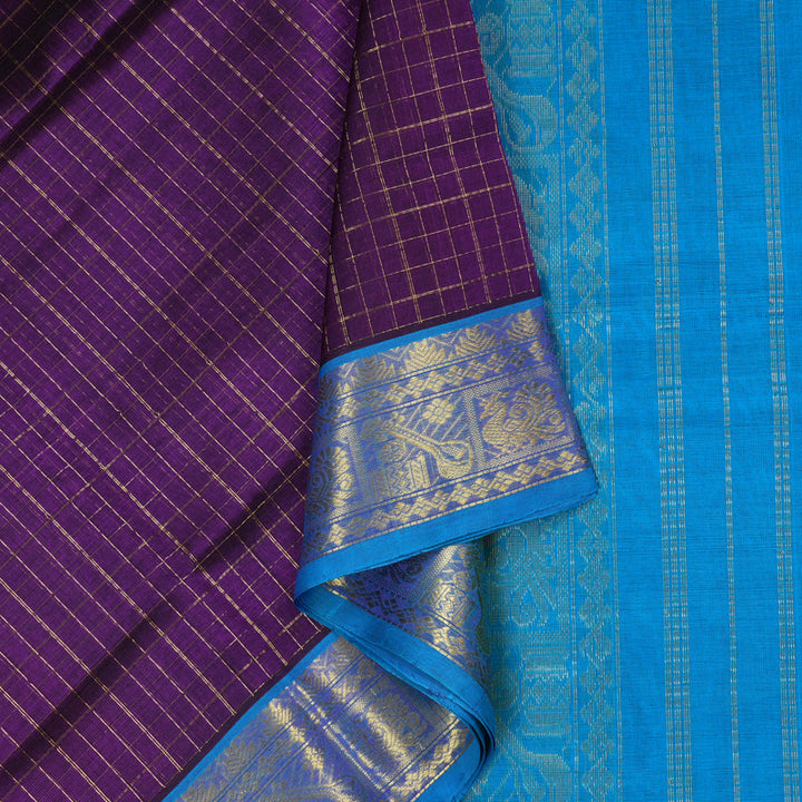 Hayagrivas Handloom Silk Cotton Saree in Rich-Toned Dark Purple SWBE809C7-4