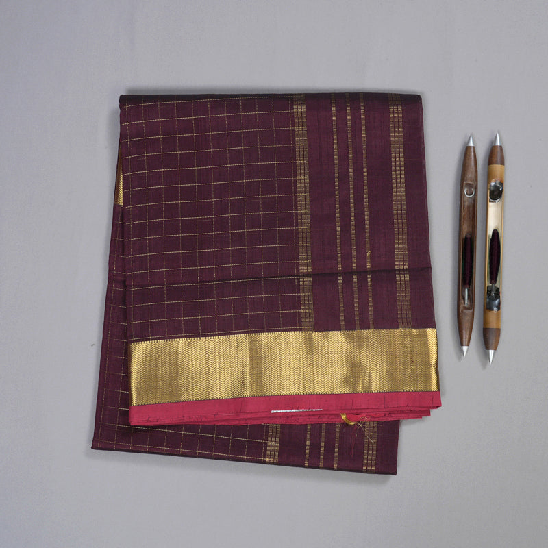 Hayagrivas Handloom Silk Cotton Saree in Exquisite Dark Brown SWBE809C7-7