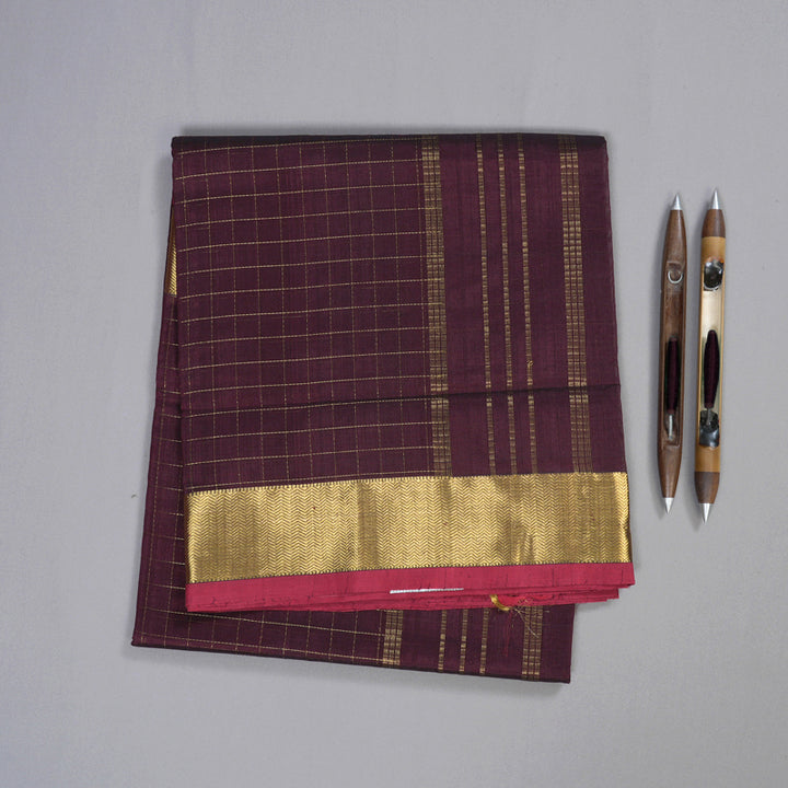 Hayagrivas Handloom Silk Cotton Saree in Exquisite Dark Brown SWBE809C7-7