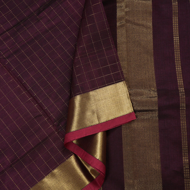 Hayagrivas Handloom Silk Cotton Saree in Exquisite Dark Brown SWBE809C7-7