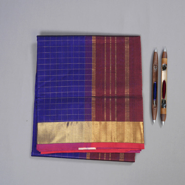 Hayagrivas Handloom Silk Cotton Saree in Luxurious Blue SWBE809C7-8