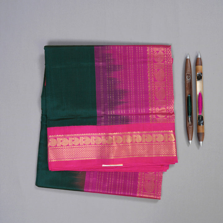 Hayagrivas Handloom Silk Cotton Saree in Gorgeous Bottle Green SWBE809C8-1