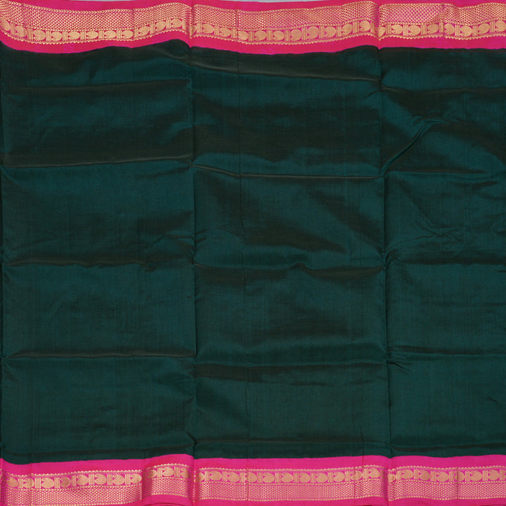 Hayagrivas Handloom Silk Cotton Saree in Gorgeous Bottle Green SWBE809C8-1