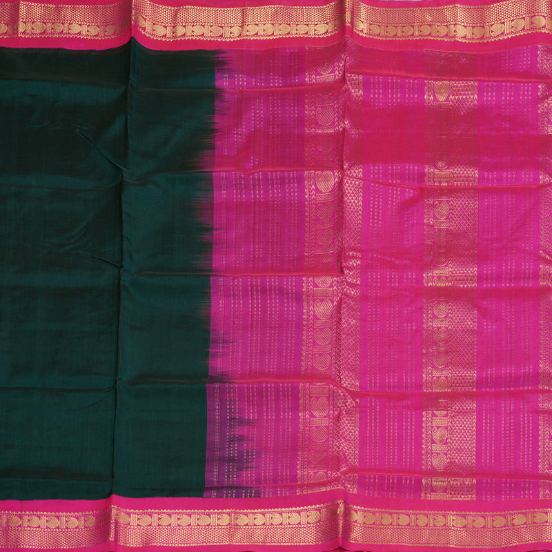 Hayagrivas Handloom Silk Cotton Saree in Gorgeous Bottle Green SWBE809C8-1