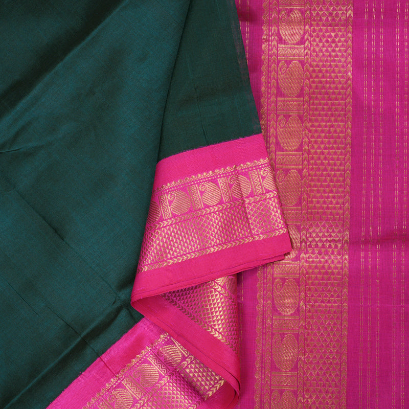 Hayagrivas Handloom Silk Cotton Saree in Gorgeous Bottle Green SWBE809C8-1