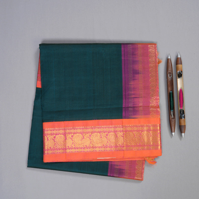 Hayagrivas Handloom Silk Cotton Saree in Elegant Bottle Green SWBE809C8-4