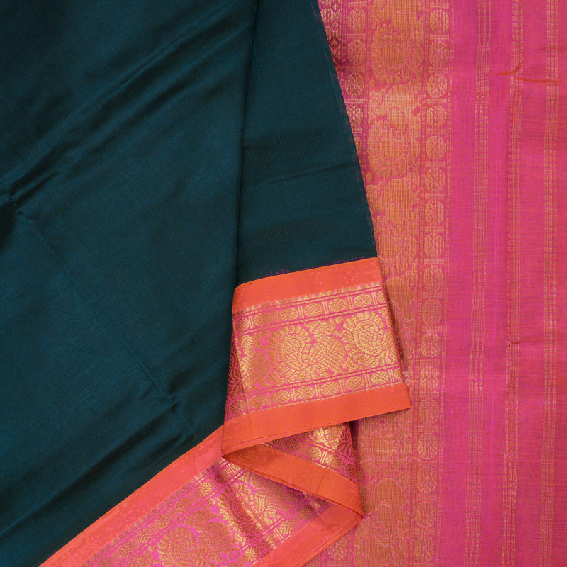 Hayagrivas Handloom Silk Cotton Saree in Elegant Bottle Green SWBE809C8-4