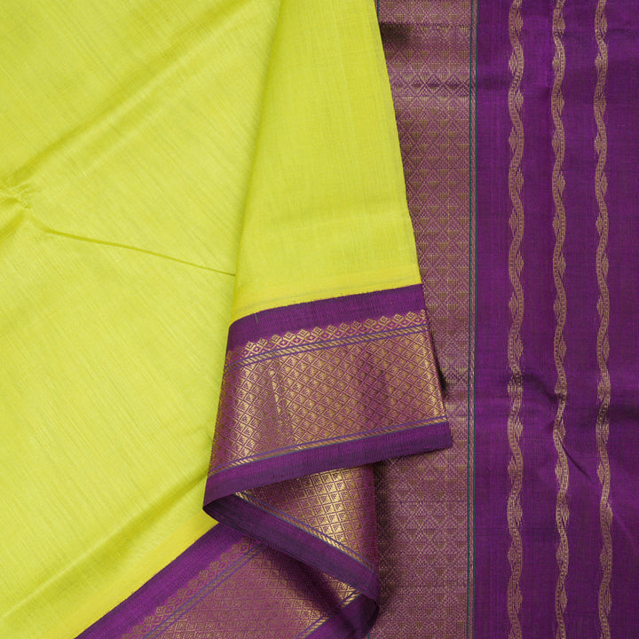 Hayagrivas Handloom Silk Cotton Saree in Captivating Lemon Yellow SWBE809C8-5