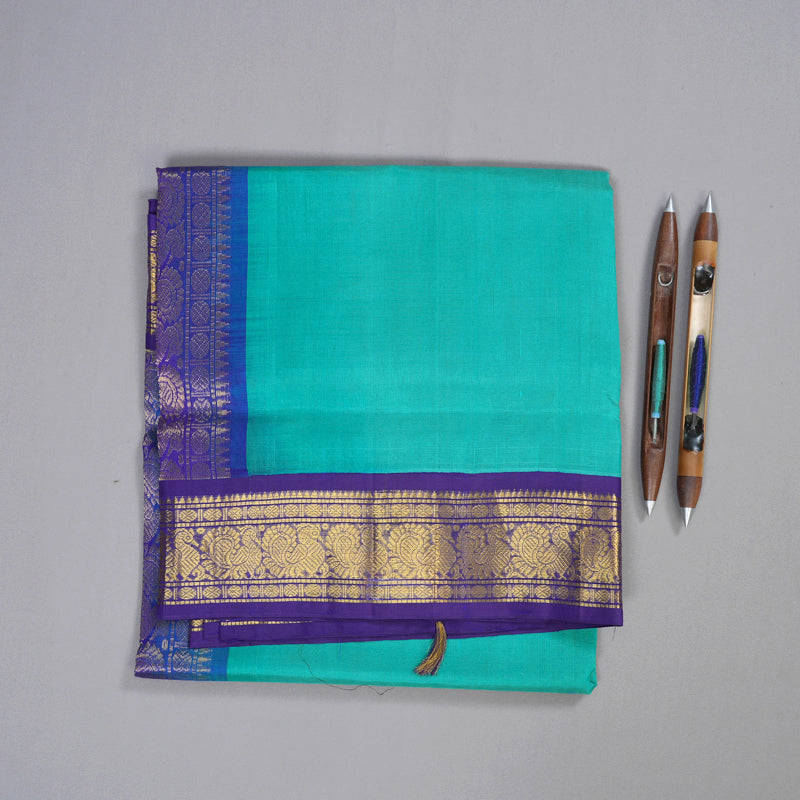 Hayagrivas Handloom Silk Cotton Saree in Emerald Blue SWBE809C8-6