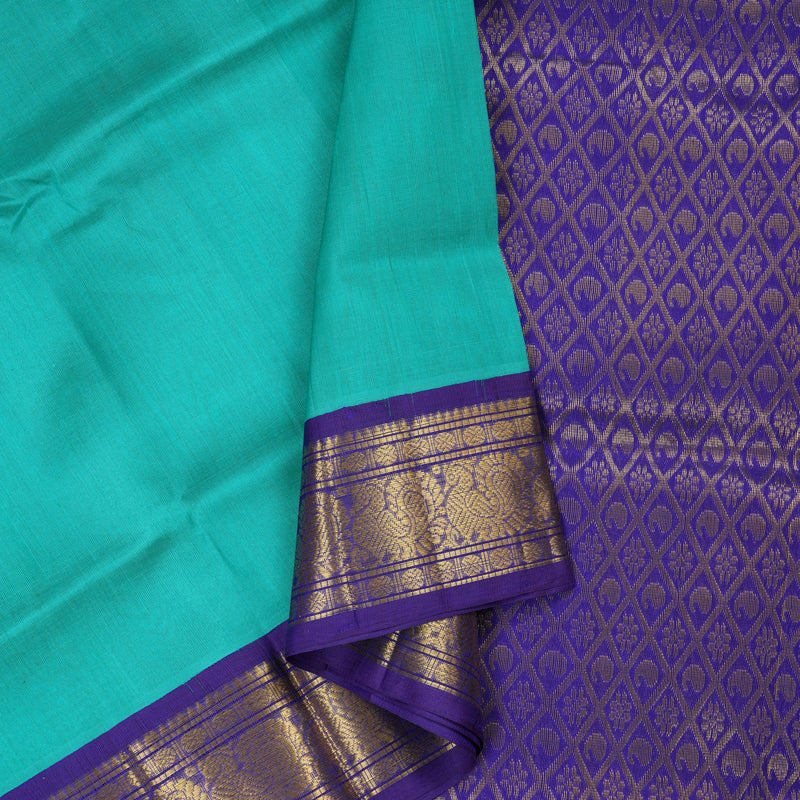 Hayagrivas Handloom Silk Cotton Saree in Emerald Blue SWBE809C8-6