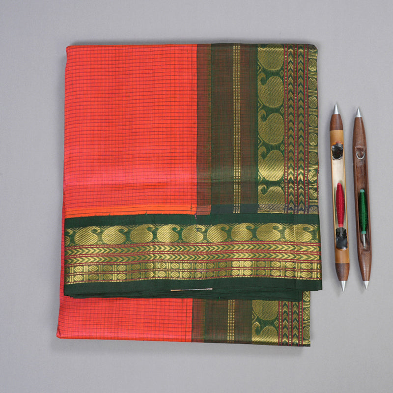 Hayagrivas Handloom Silk Cotton Saree in Ravishing Orange SWBE809C9-2