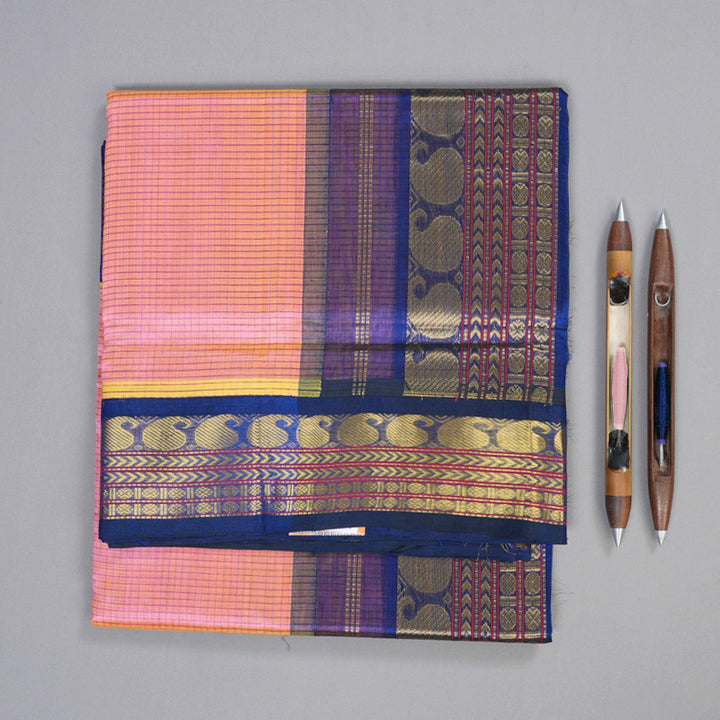 Hayagrivas Handloom Silk Cotton Saree in Luxurious Dual Tone (Pink with Yellow) SWBE809C9-3