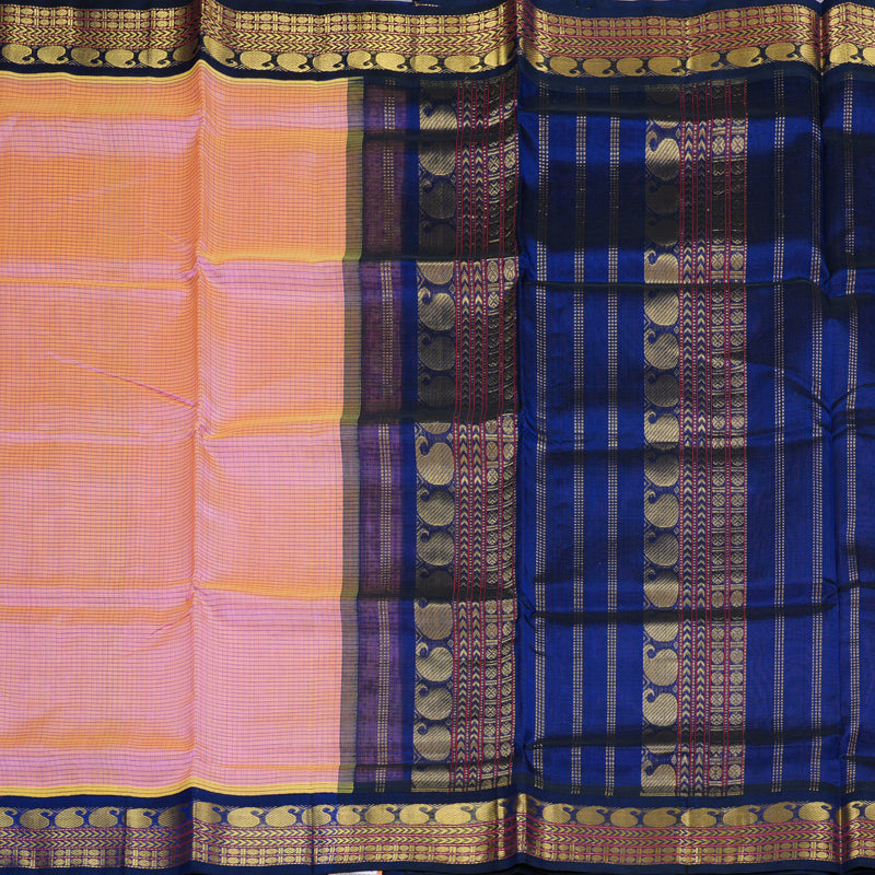 Hayagrivas Handloom Silk Cotton Saree in Luxurious Dual Tone (Pink with Yellow) SWBE809C9-3