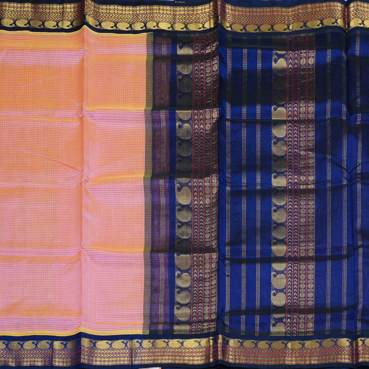 Hayagrivas Handloom Silk Cotton Saree in Luxurious Dual Tone (Pink with Yellow) SWBE809C9-3