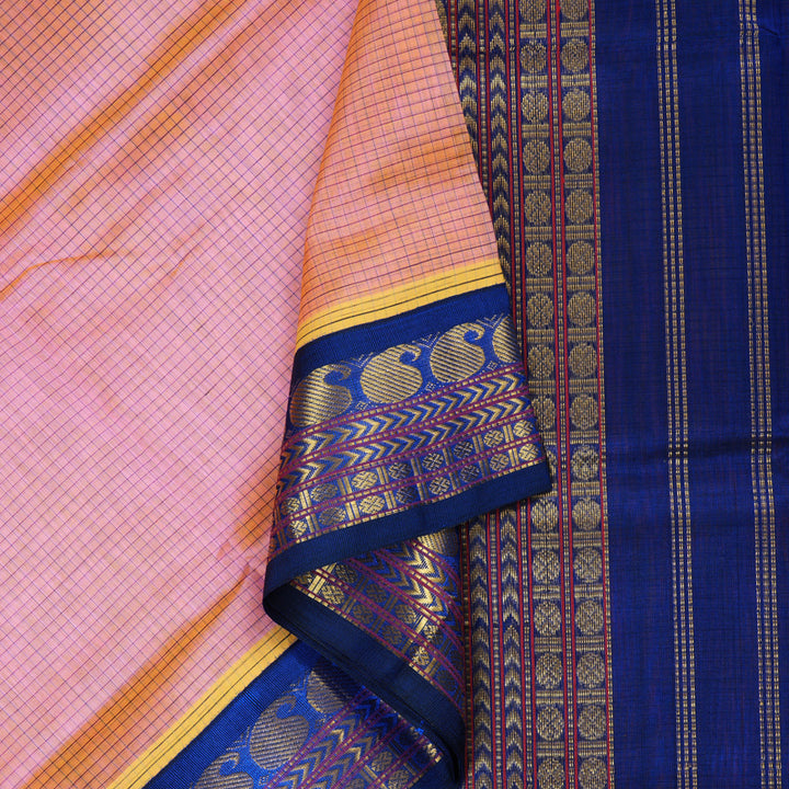 Hayagrivas Handloom Silk Cotton Saree in Luxurious Dual Tone (Pink with Yellow) SWBE809C9-3