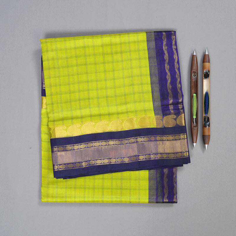 Hayagrivas Handloom Silk Cotton Saree in a Stunning Lime Green Colour SWBE809C9-5