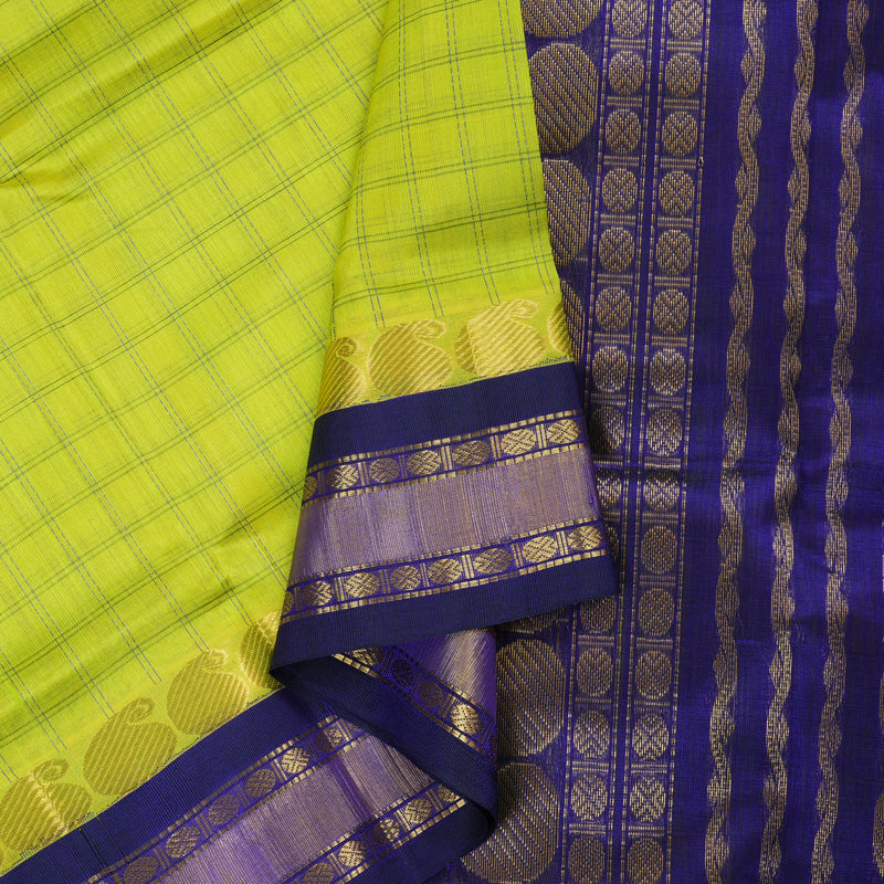 Hayagrivas Handloom Silk Cotton Saree in a Stunning Lime Green Colour SWBE809C9-5