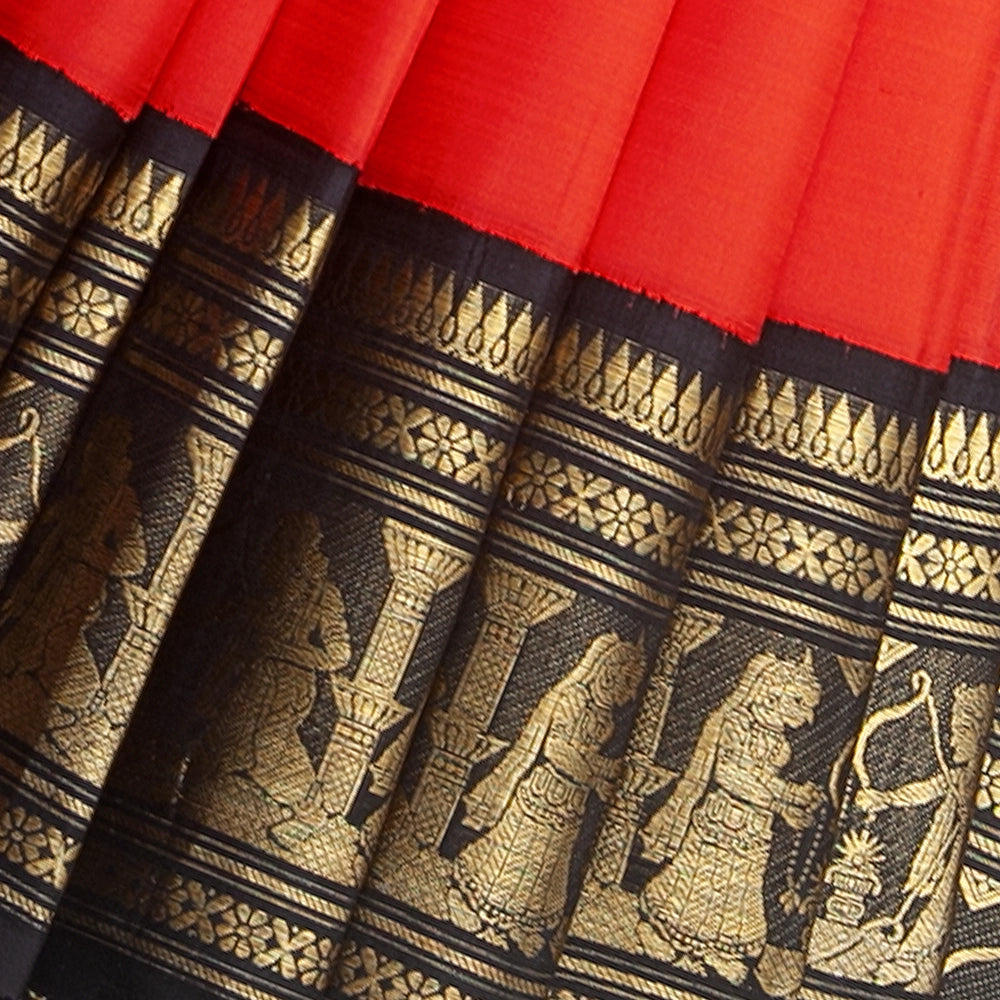 Hayagrivas Handloom Red Kanjivaram Silk Saree with Black Border KBF230E14-1